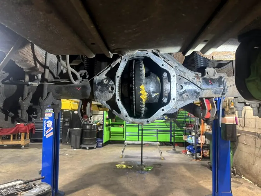Rear differential opened up under a raised truck