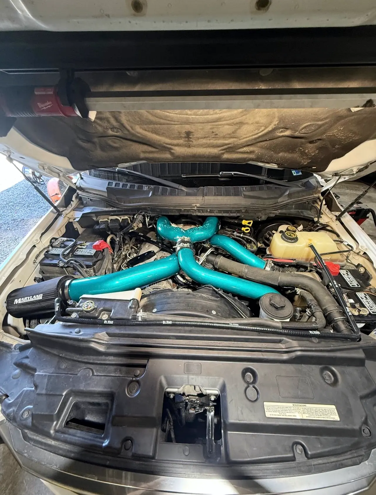 Engine bay with colored silicone coolant hoses fitted