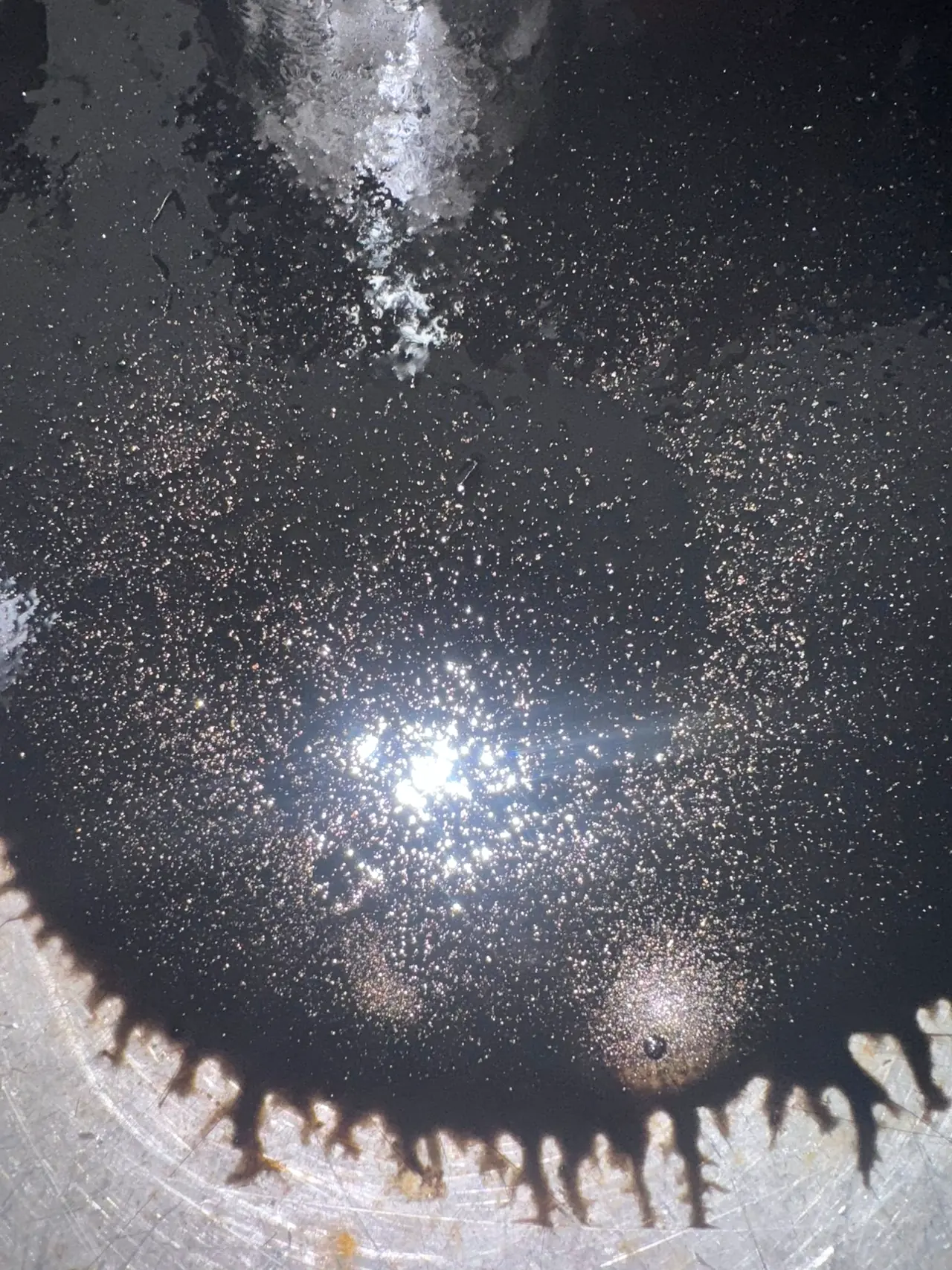 Borescope image showing deposits and damage inside a diesel cylinder