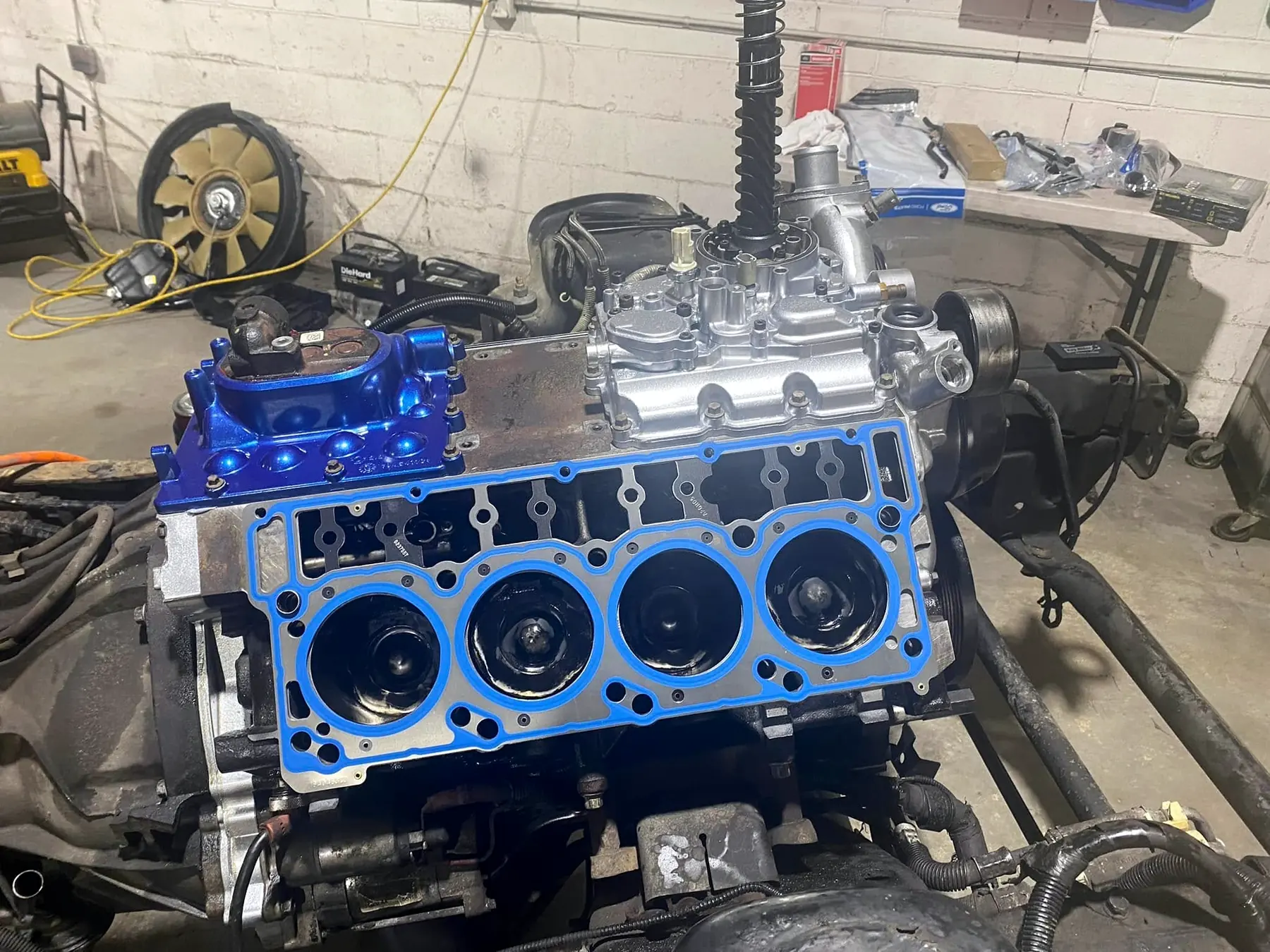 River City Diesel short block for a 6.0 Power Stroke with a fresh head gasket laid on the deck