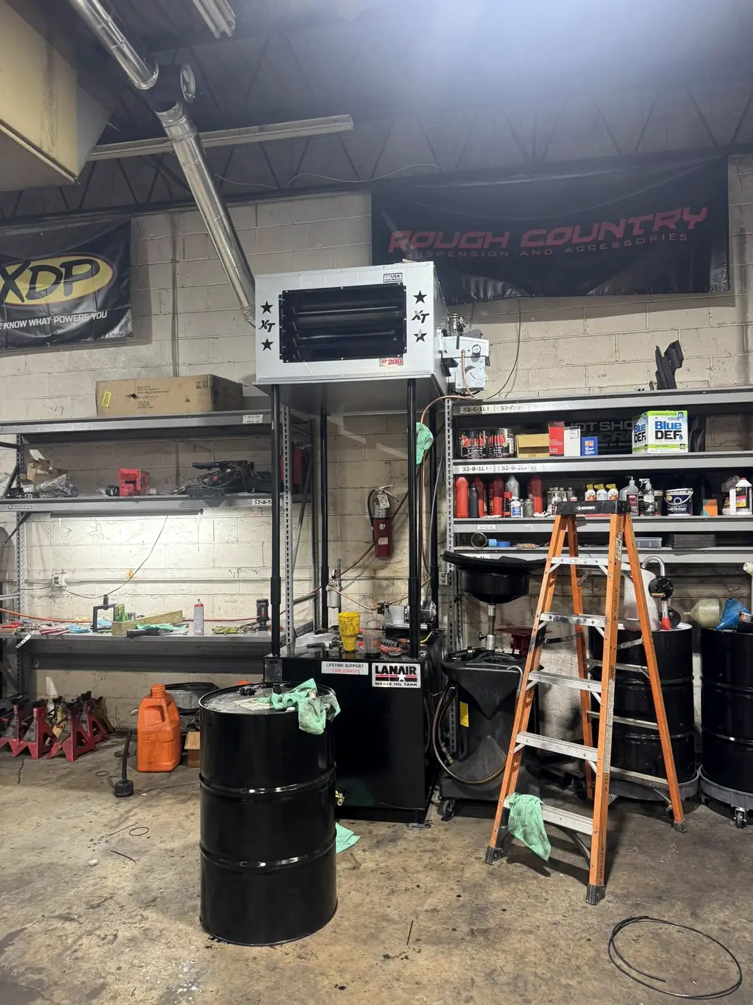Workbench and parts wall inside the CBS Diesel shop