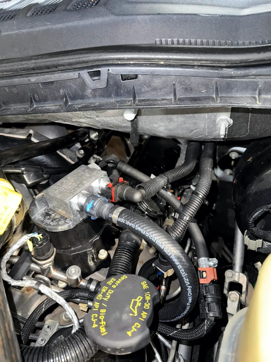 Close view of a diesel engine bay during service