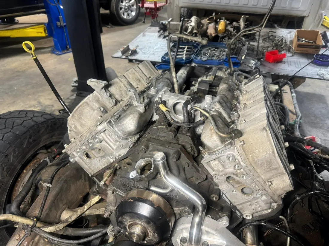 Duramax engine and transmission removed from the truck
