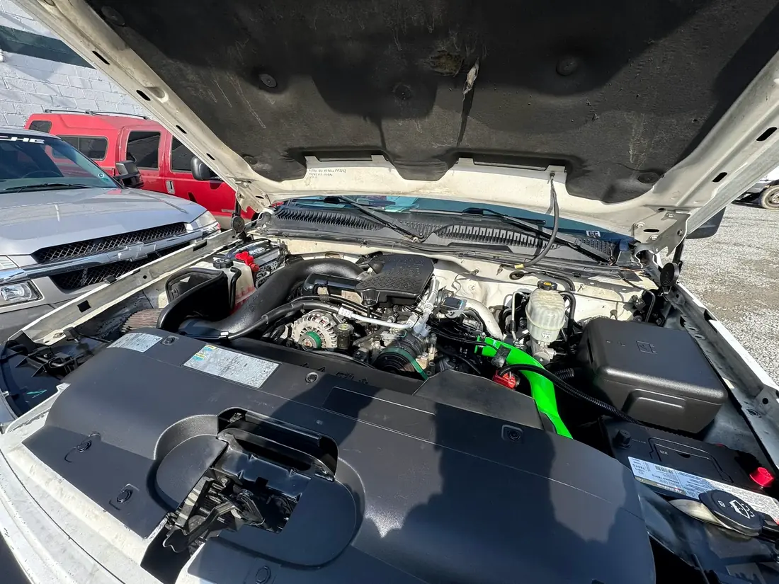 Diesel engine bay with a green silicone hose kit