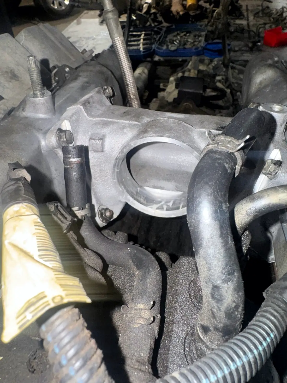 Turbocharger and intake pipework, close up