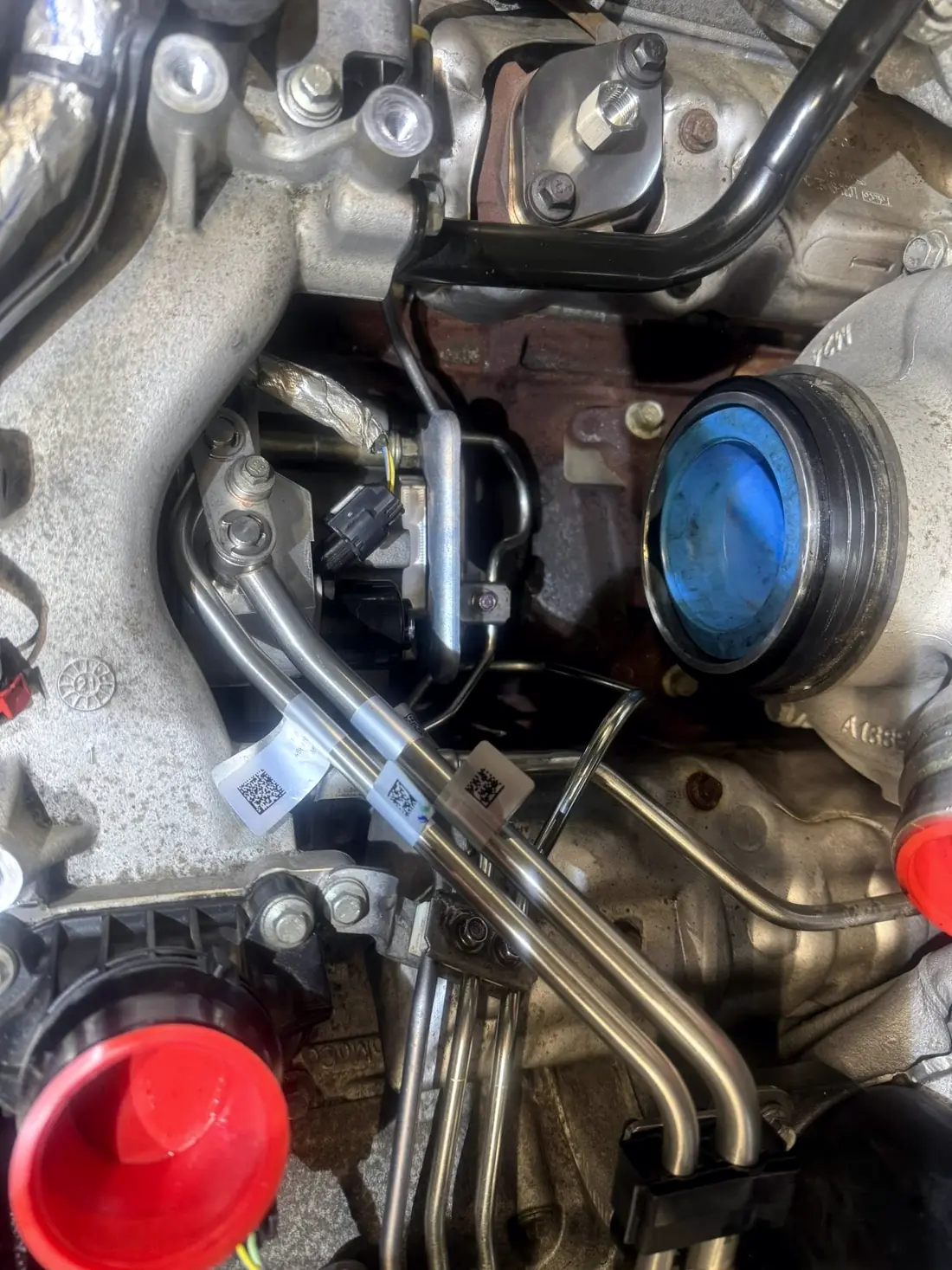 Duramax top end with the injectors removed