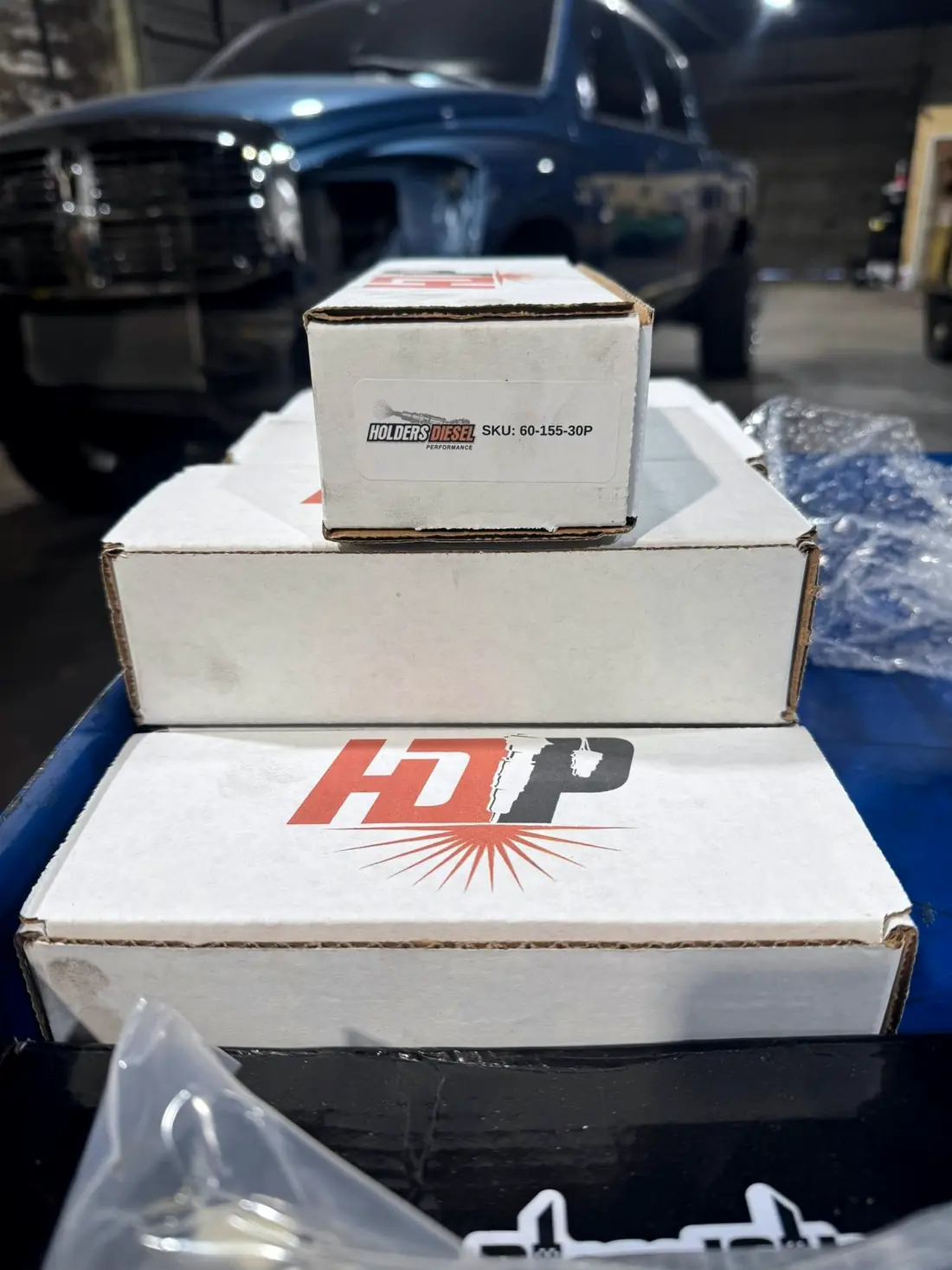 Boxed performance parts ready to be fitted