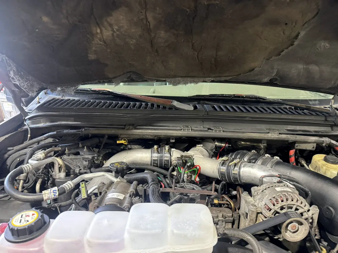 Power Stroke engine bay opened for service