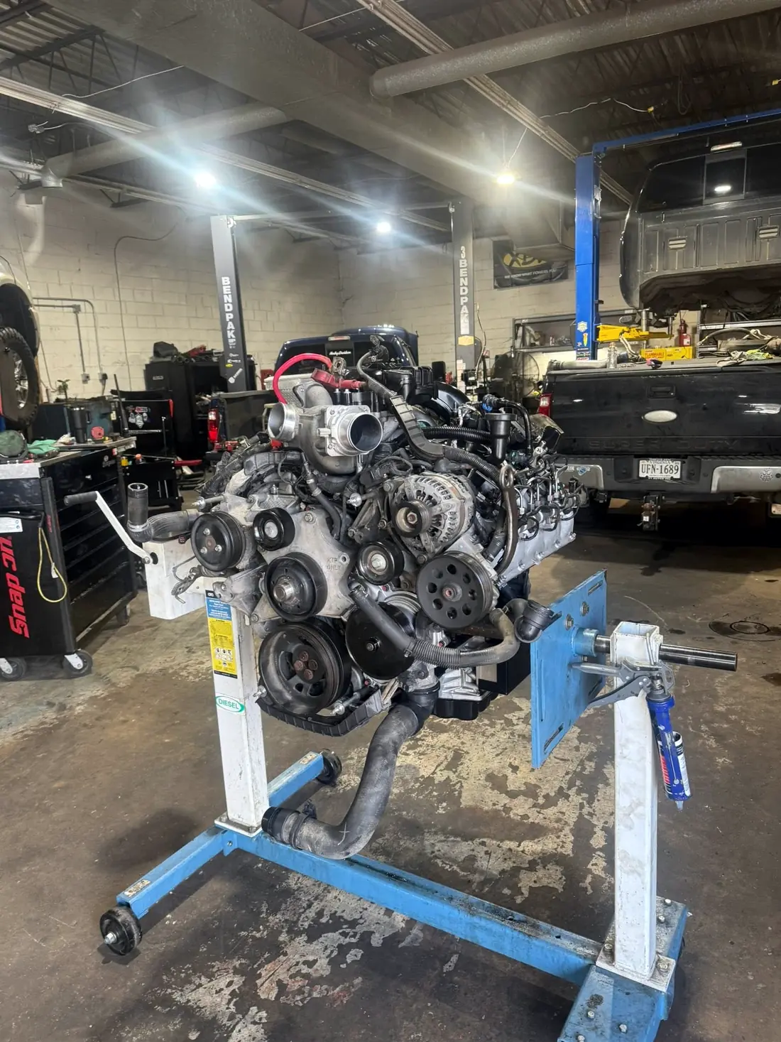 Diesel engine on a stand ready for rebuild