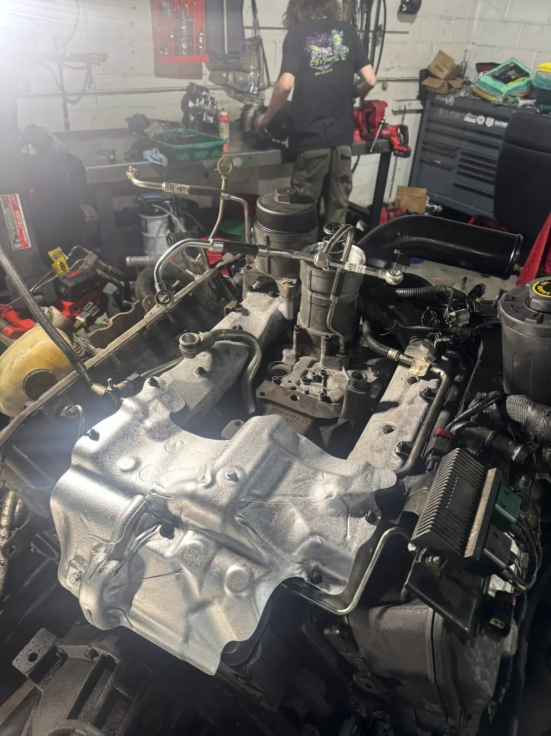 Transmission and engine assembly in the workshop